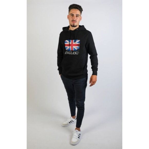 England Flag Hoodie Mens Black Pullover With Pouch Pocket & Drawstring Hood XL ( - Picture 1 of 4